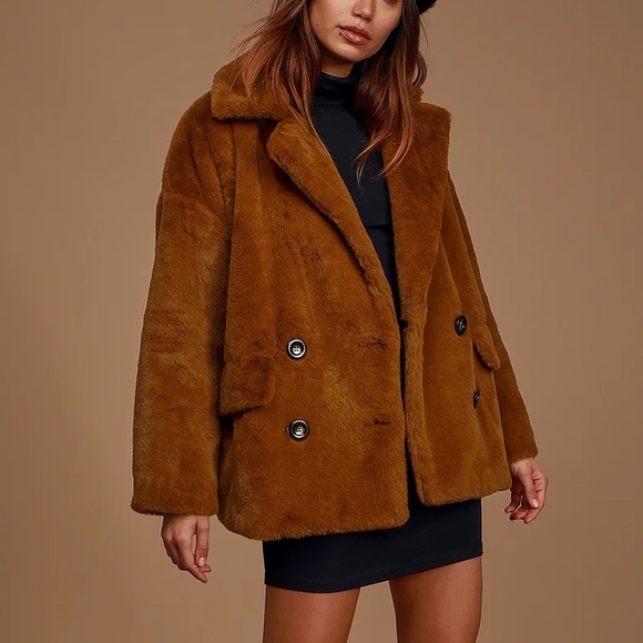 Free People Kate Faux Fur Coat in Terracotta Oversized Chunky Teddy Jacket S - Picture 7 of 16